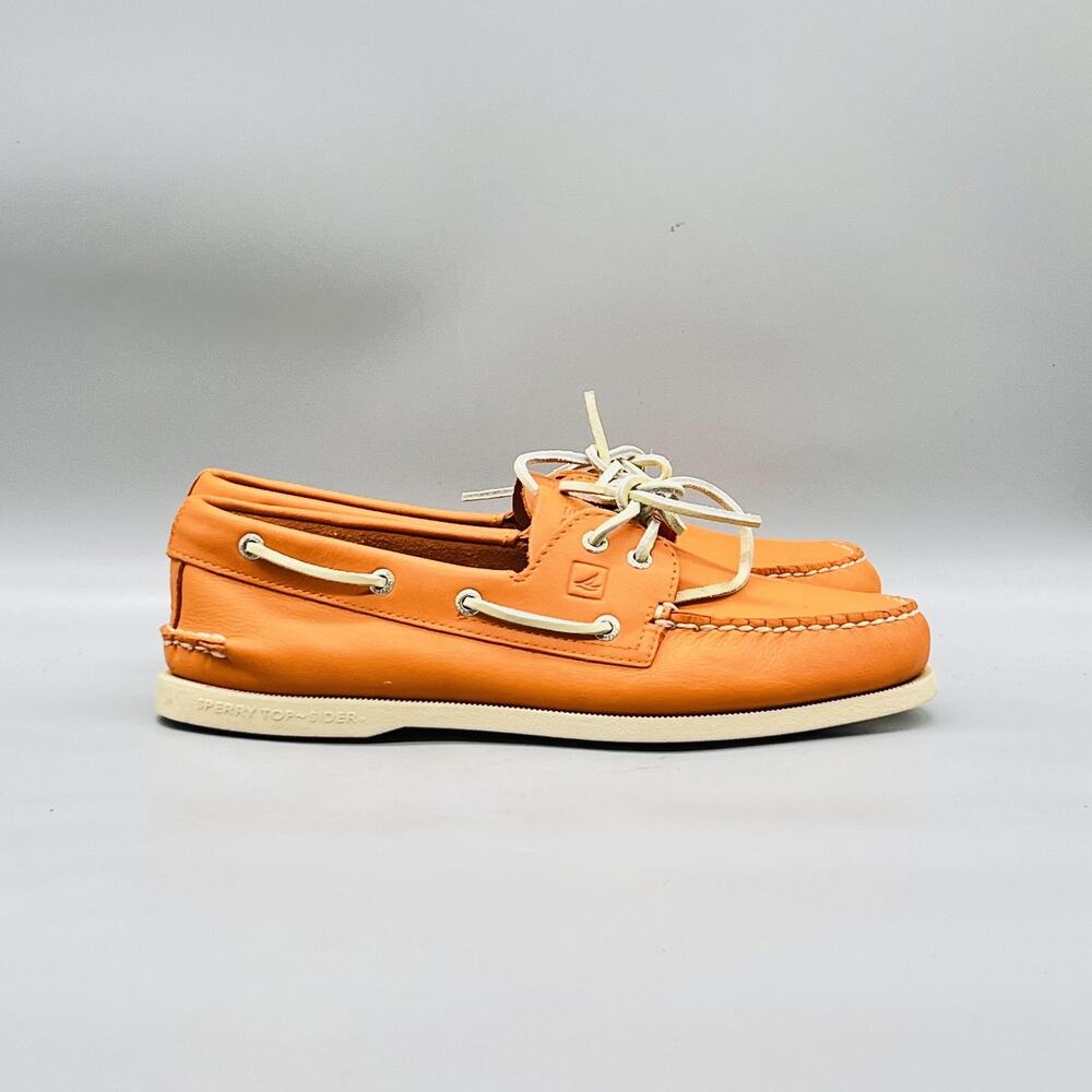 Sperry Shoes Mens 10 Orange Leather Top Sider Boat Deck Moc Toe Casual Comfort